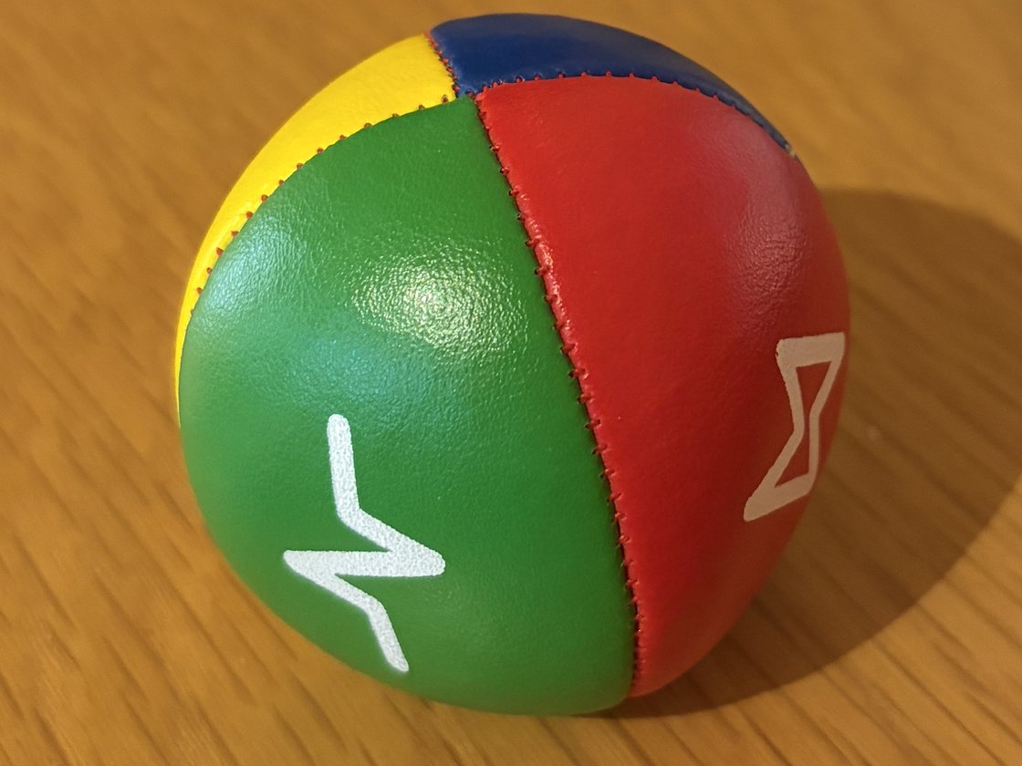 The Anyan four-panel ball, showing the four energy colours